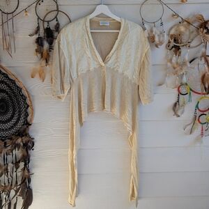 Gianfranco Ferre Designer Womens Silk Cream V-Neck Linen Top Blouse Sz42